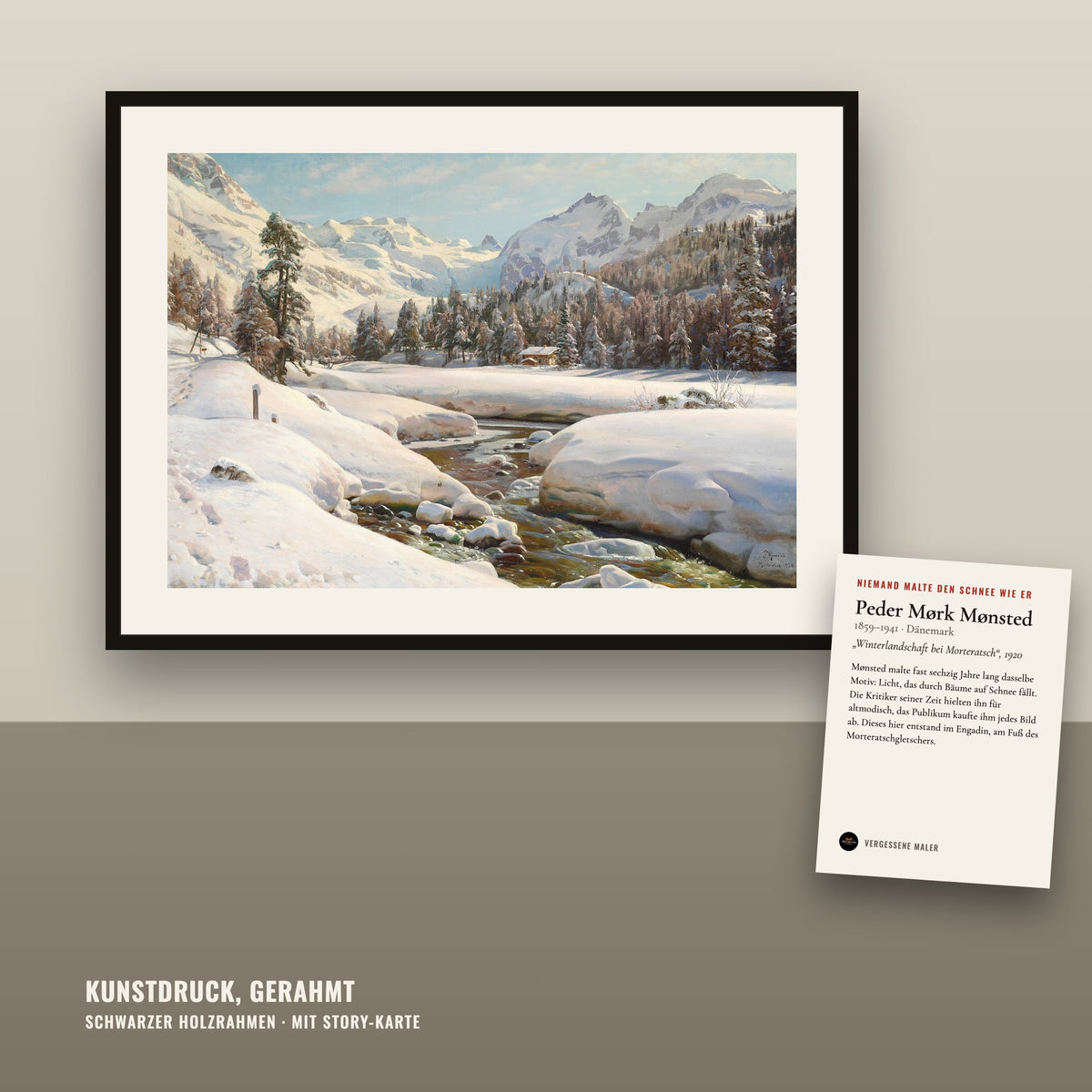 Niemand malte den Schnee wie er – Mønsted: „Winterlandschaft bei Morteratsch“ (1920) – Kunstdruck, gerahmt