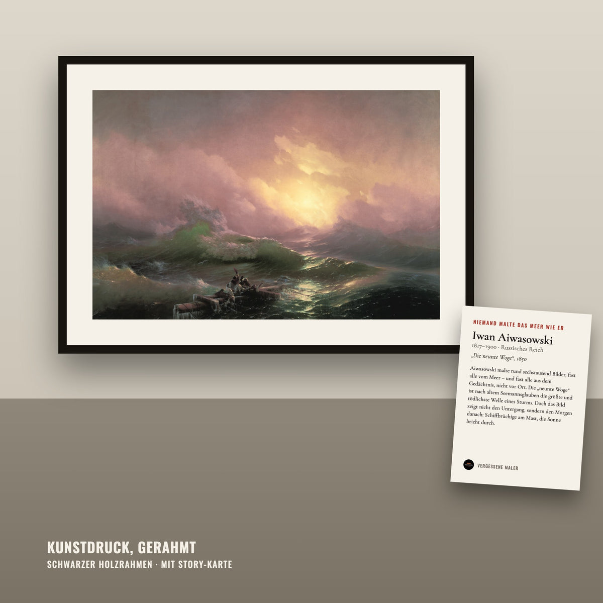 Niemand malte das Meer wie er – Aiwasowski: „Die neunte Woge“ (1850) – Kunstdruck, gerahmt