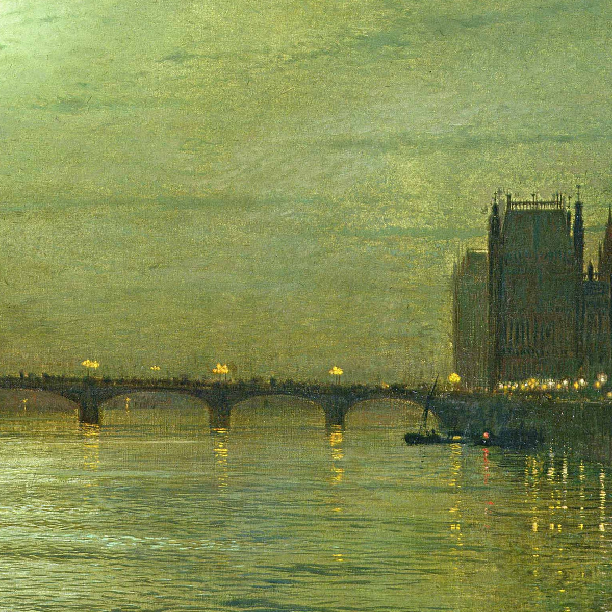 Niemand malte Nächte wie er – Grimshaw: „Spiegelungen auf der Themse, Westminster“ (1880) – Kunstdruck, gerahmt