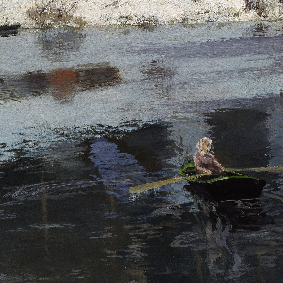 Niemand malte Wasser wie er – Thaulow: „Winter an der Simoa“ (um 1883) – Kunstdruck, gerahmt