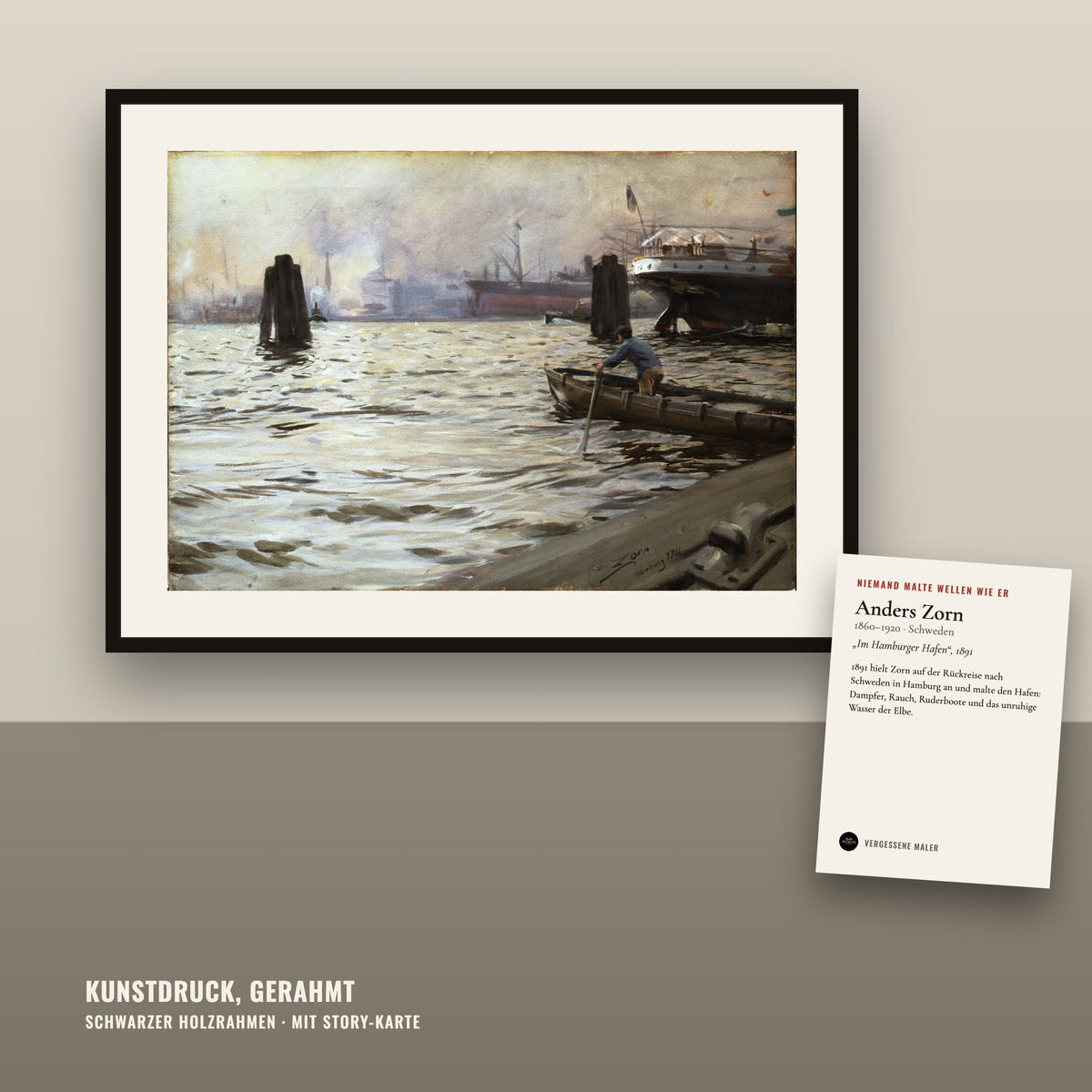 Niemand malte Wellen wie er – Zorn: „Im Hamburger Hafen“ (1891) – Kunstdruck quer